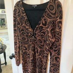 Fashion Nova Black and Brown Swirl Dress